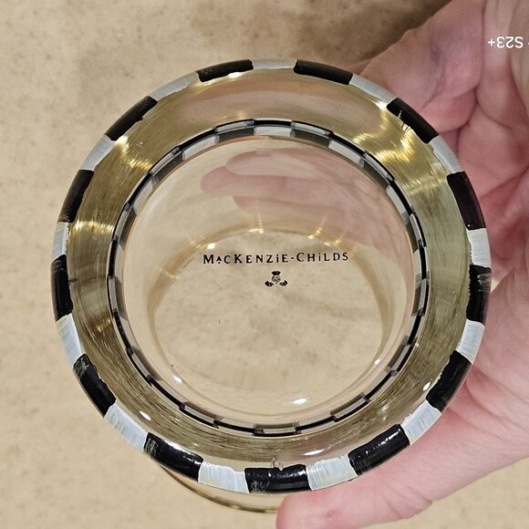 RARE RETIRE MACKENZIE CHILDS BLACK COURTLY CHECK HIGHBALL DRINKING GLASS TUMBLER - Picture 7 of 7